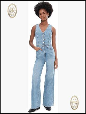 Denim Vest Wideleg Jumpsuit, Slim Fit, 100% Cotton